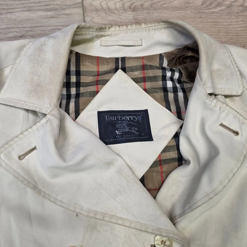 Burberry Trench Coat Womens Cream Fair Vintage Belted Nova Check Lining - Picture 5 of 16